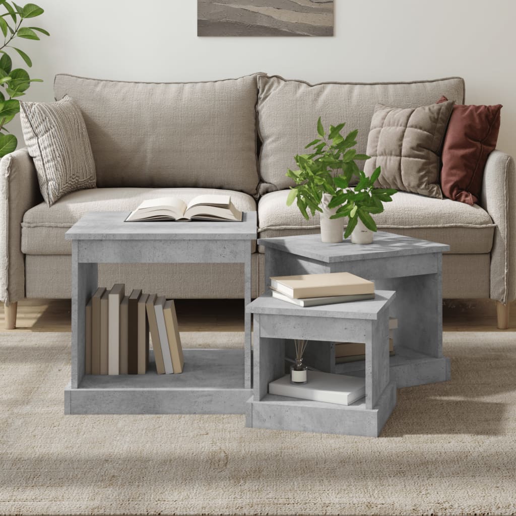 Tables basses 3 pcs gris béton bois d'ingénierie XIOS