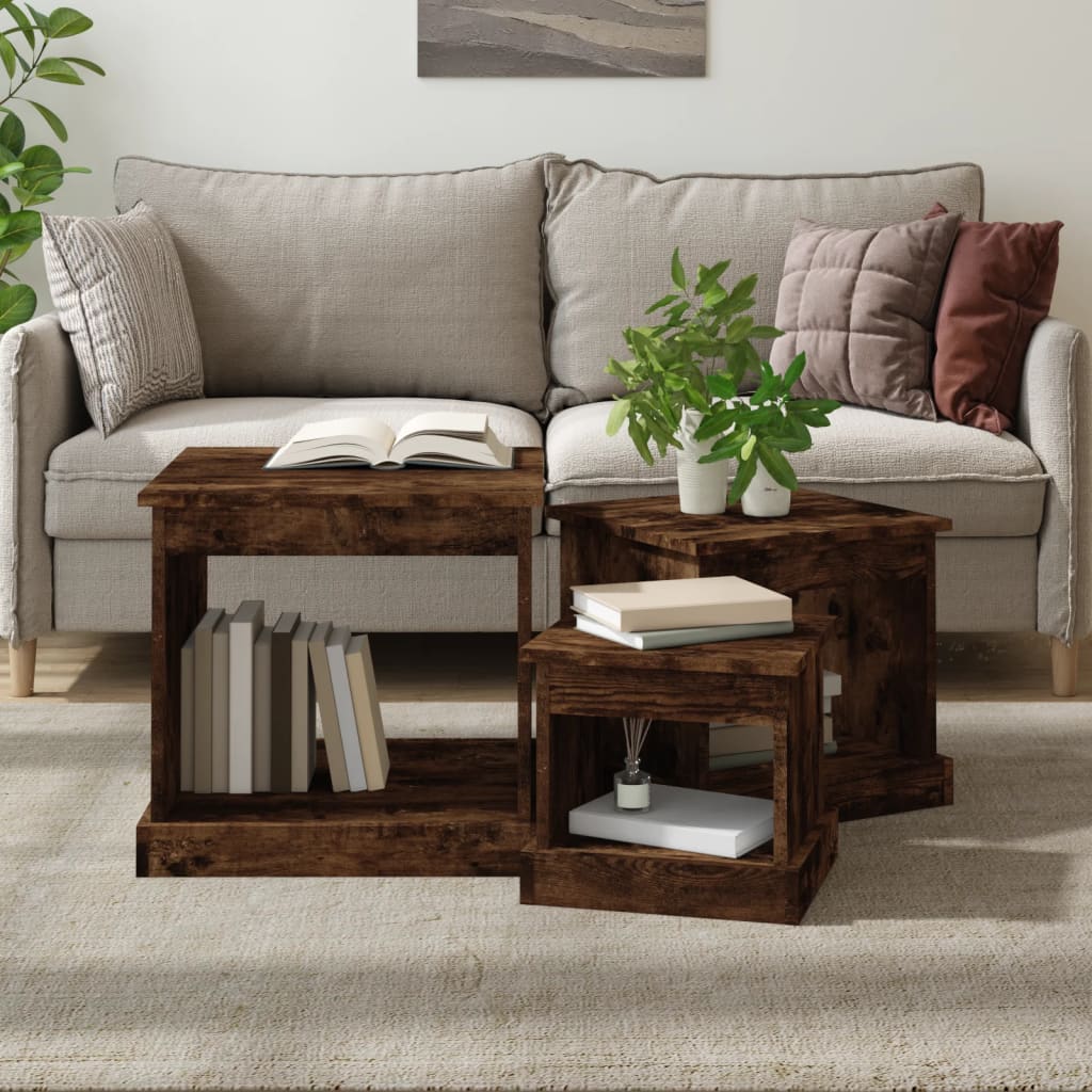Tables basses 3 pcs chêne fumé bois d'ingénierie XIOS