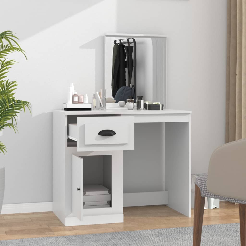 Coiffeuse avec miroir blanc 90x50x132,5 cm bois d'ingénierie - XIOS