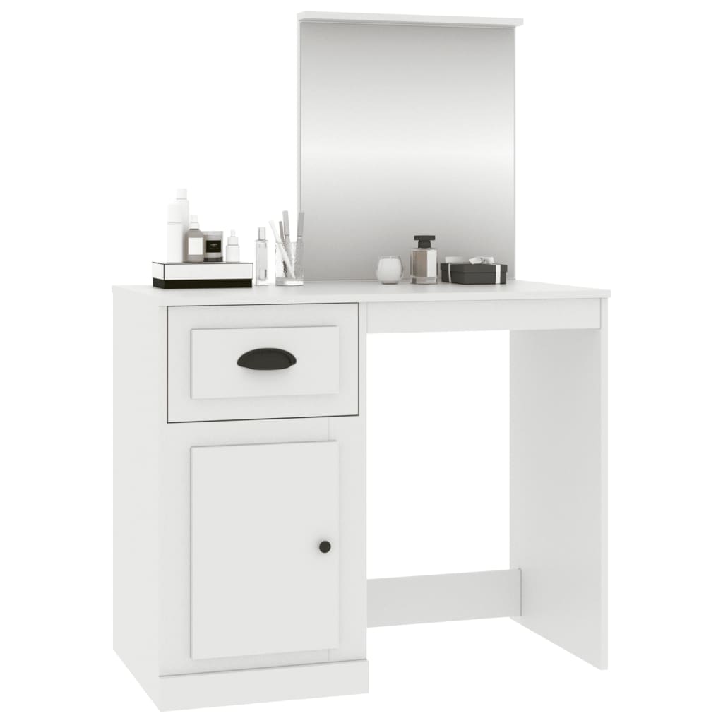 Coiffeuse avec miroir blanc 90x50x132,5 cm bois d'ingénierie - XIOS