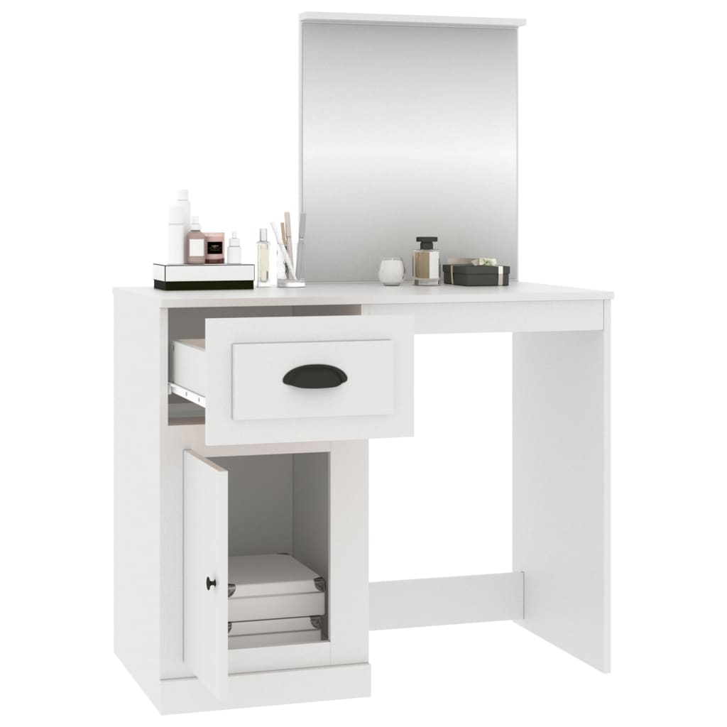 Coiffeuse avec miroir blanc 90x50x132,5 cm bois d'ingénierie - XIOS