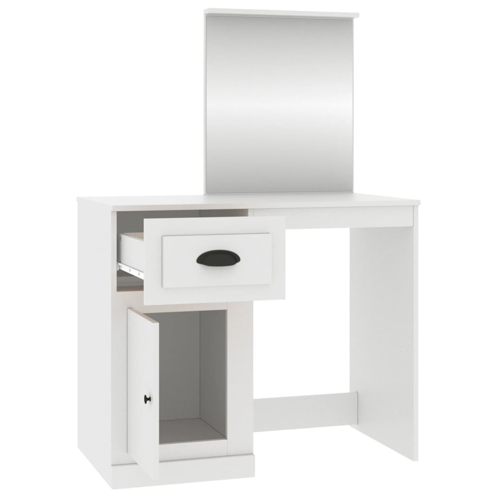 Coiffeuse avec miroir blanc 90x50x132,5 cm bois d'ingénierie - XIOS