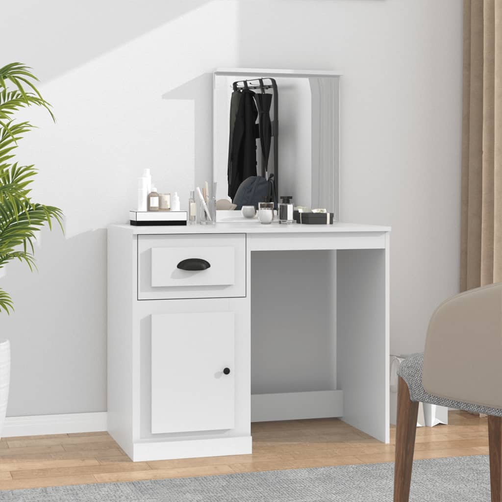 Coiffeuse avec miroir blanc 90x50x132,5 cm bois d'ingénierie - XIOS