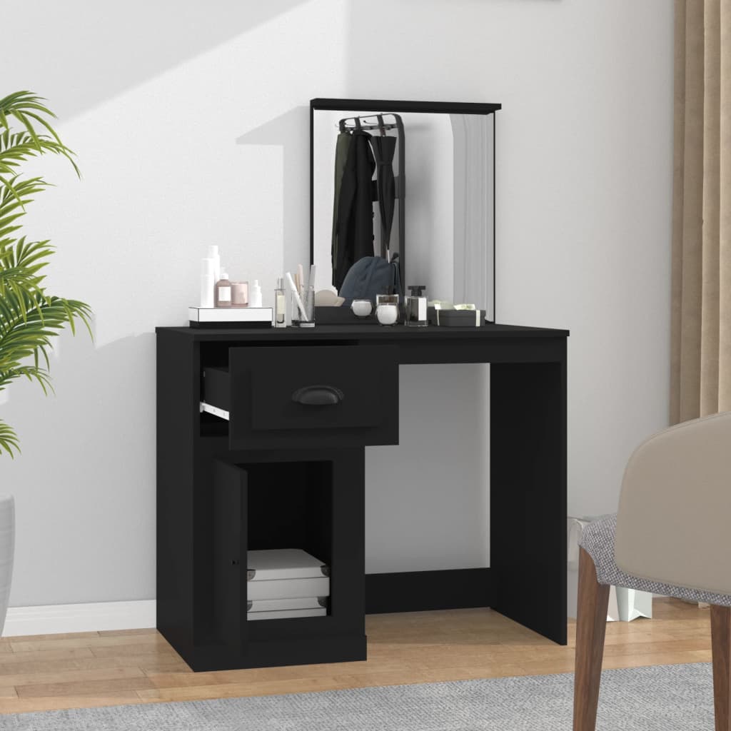Coiffeuse avec miroir noir 90x50x132,5 cm bois d'ingénierie - XIOS