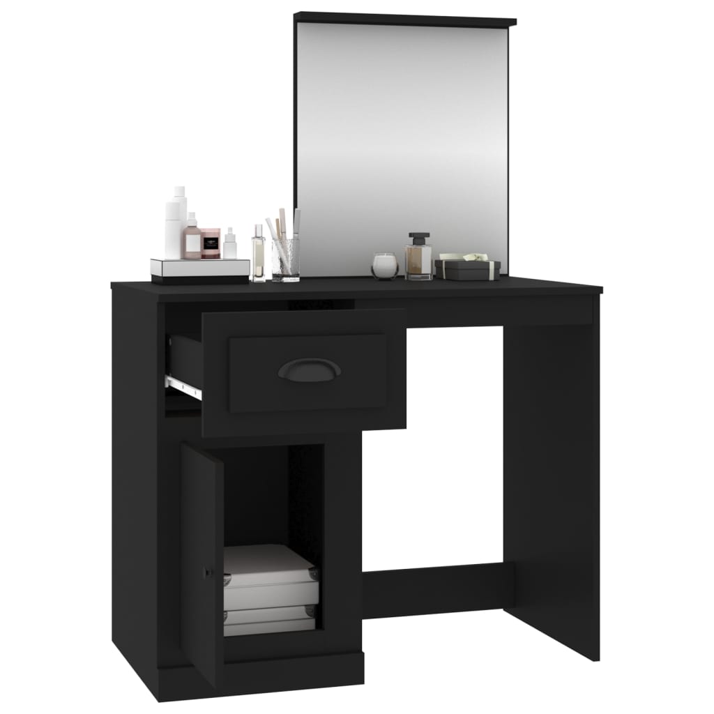 Coiffeuse avec miroir noir 90x50x132,5 cm bois d'ingénierie - XIOS