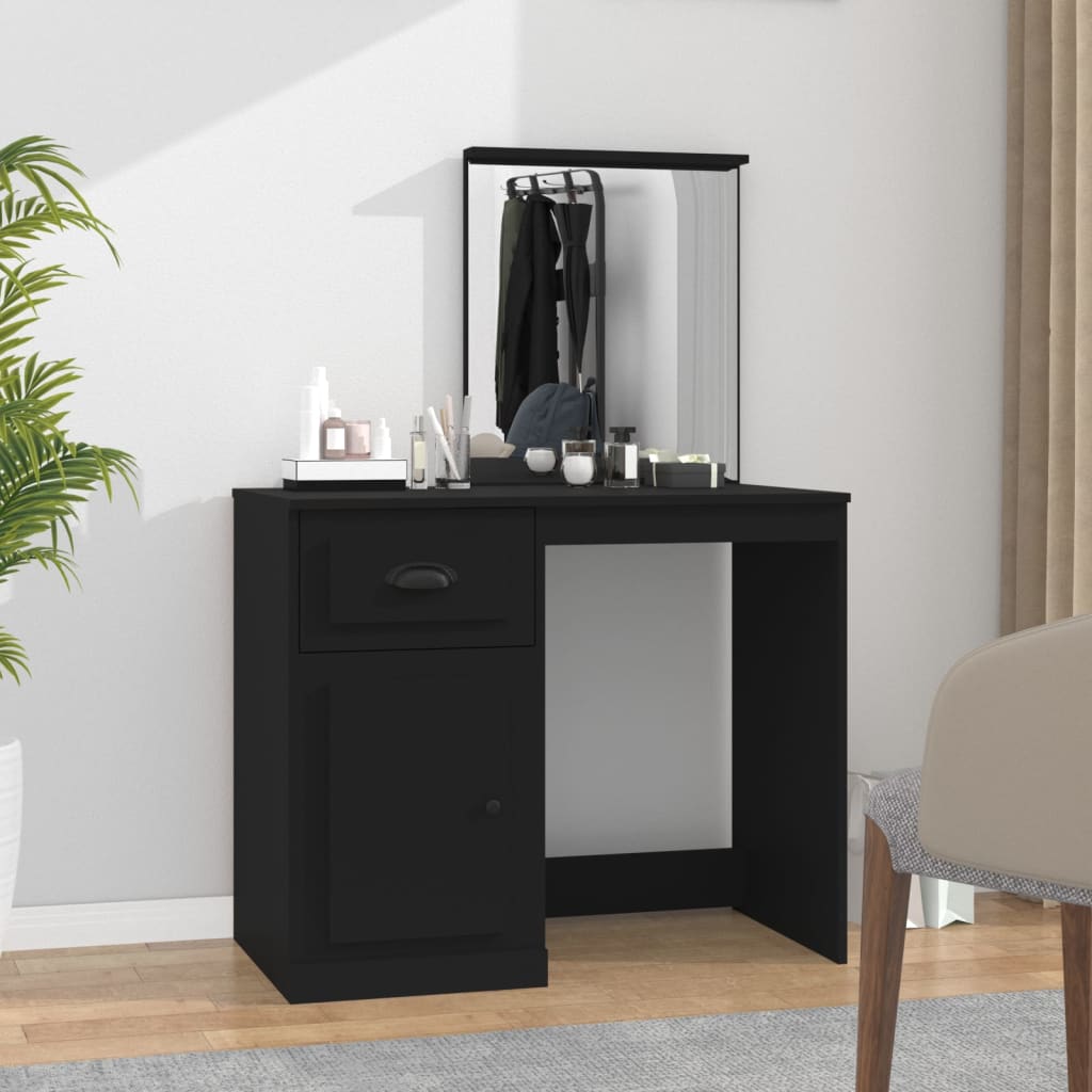 Coiffeuse avec miroir noir 90x50x132,5 cm bois d'ingénierie - XIOS