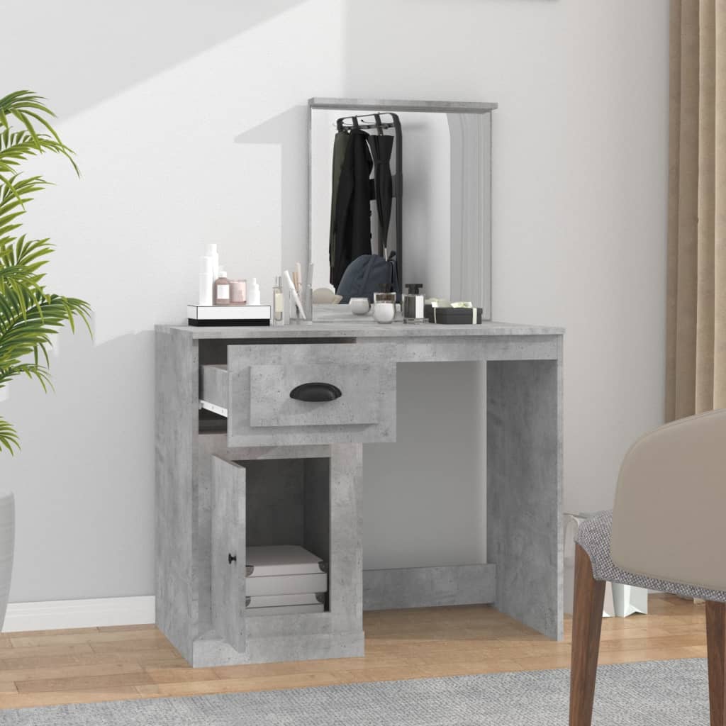 Coiffeuse et miroir gris béton 90x50x132,5 cm bois d'ingénierie - XIOS