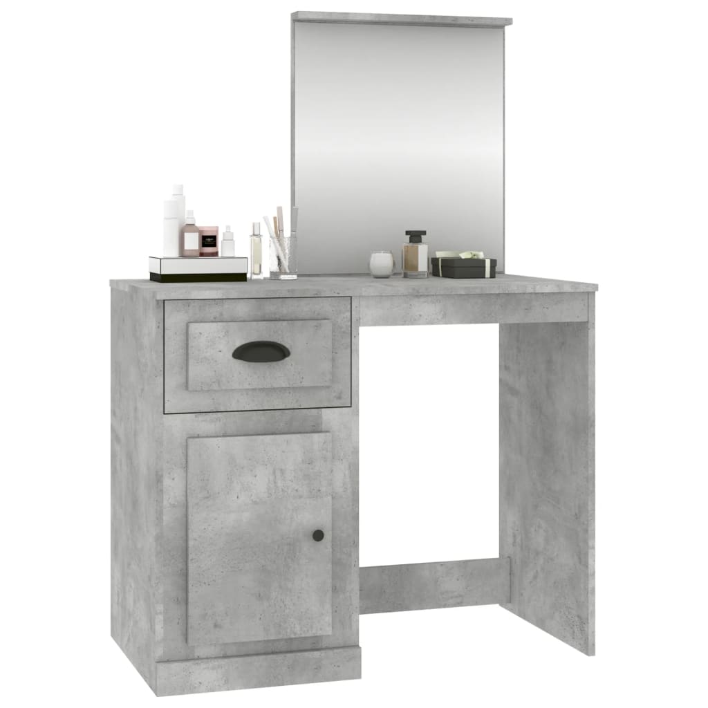 Coiffeuse et miroir gris béton 90x50x132,5 cm bois d'ingénierie - XIOS