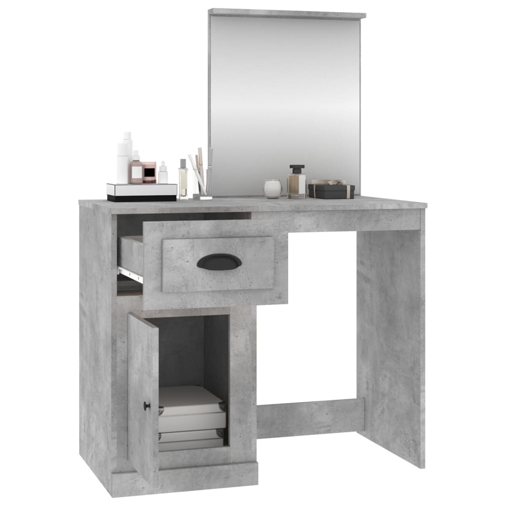 Coiffeuse et miroir gris béton 90x50x132,5 cm bois d'ingénierie - XIOS