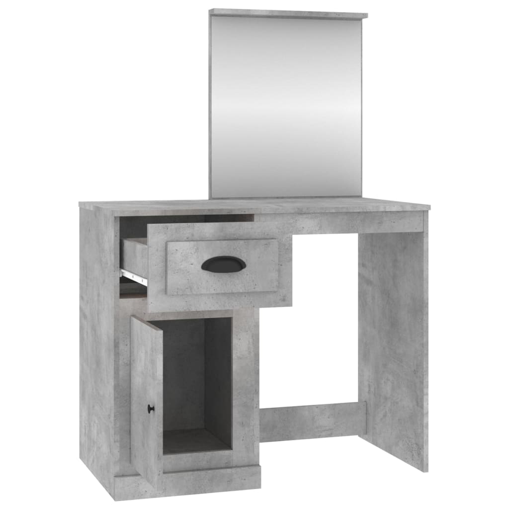 Coiffeuse et miroir gris béton 90x50x132,5 cm bois d'ingénierie - XIOS