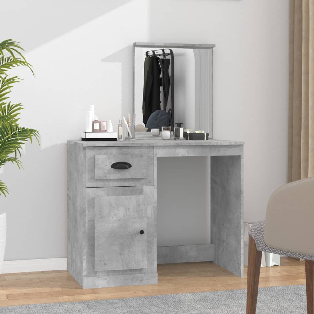 Coiffeuse et miroir gris béton 90x50x132,5 cm bois d'ingénierie - XIOS