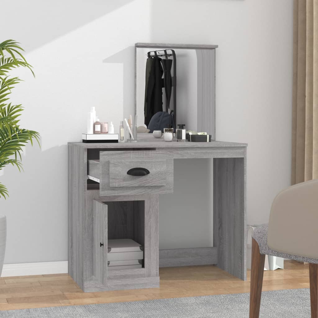Coiffeuse avec miroir sonoma gris 90x50x132,5cm bois ingénierie - XIOS