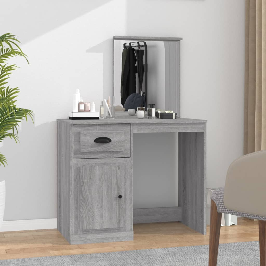 Coiffeuse avec miroir sonoma gris 90x50x132,5cm bois ingénierie - XIOS