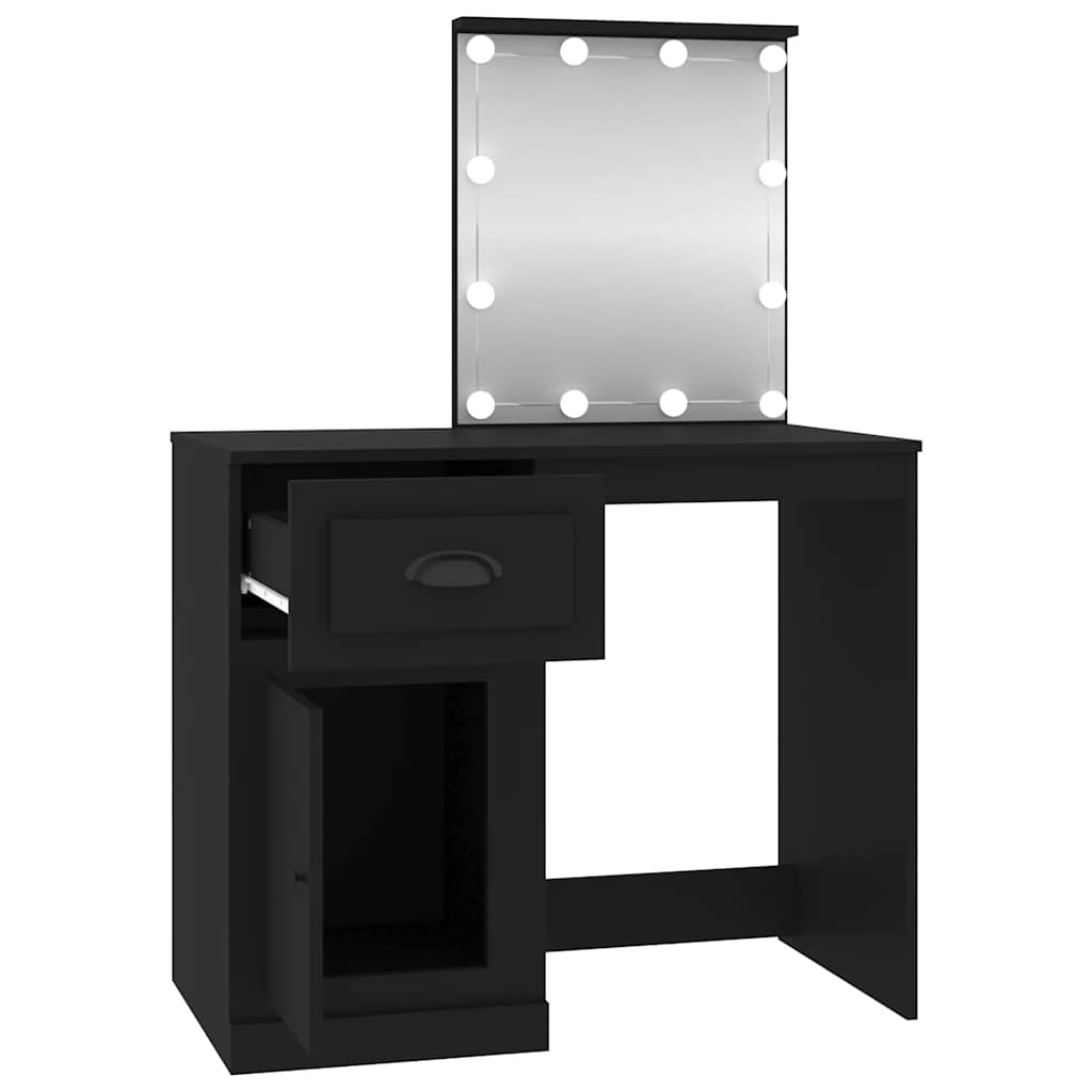 Coiffeuse avec LED noir 90x50x132,5 cm bois d'ingénierie - XIOS