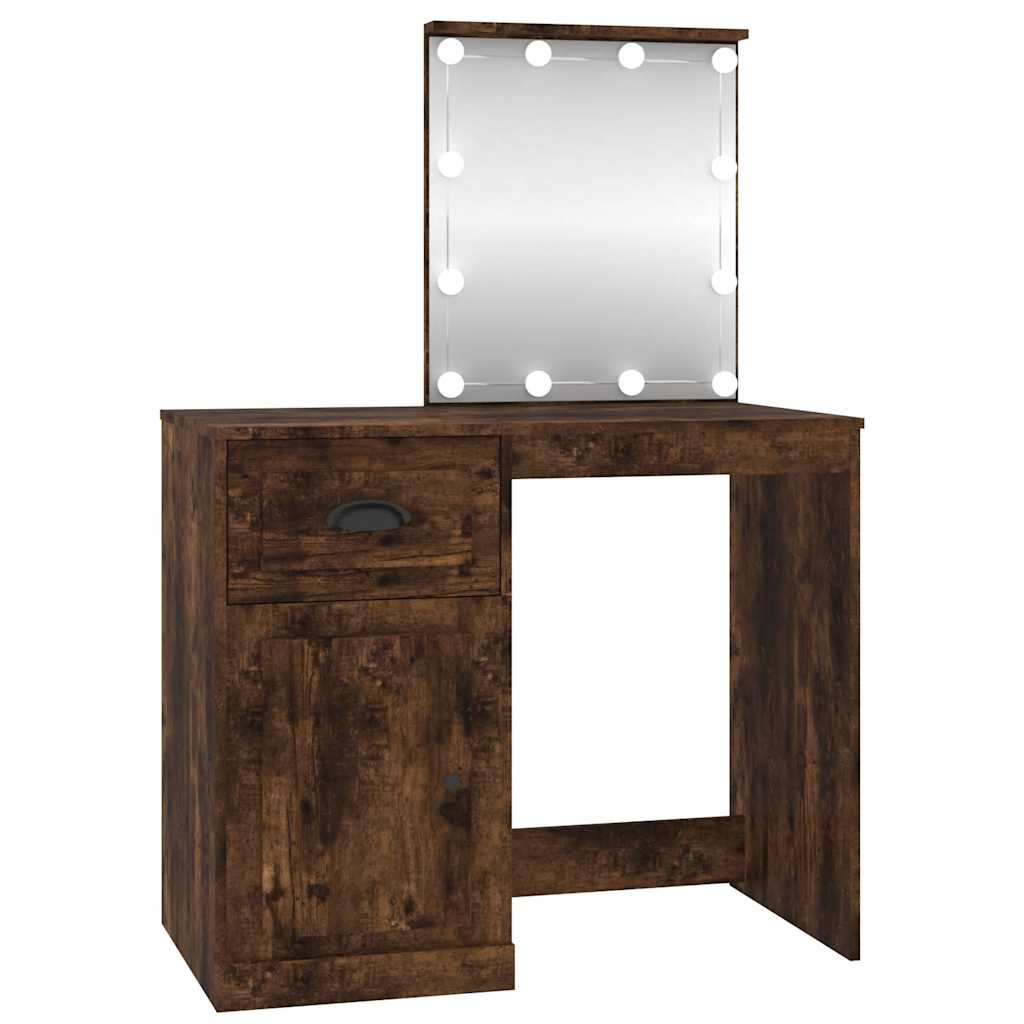 Coiffeuse avec LED chêne fumé 90x50x132,5 cm bois d'ingénierie - XIOS