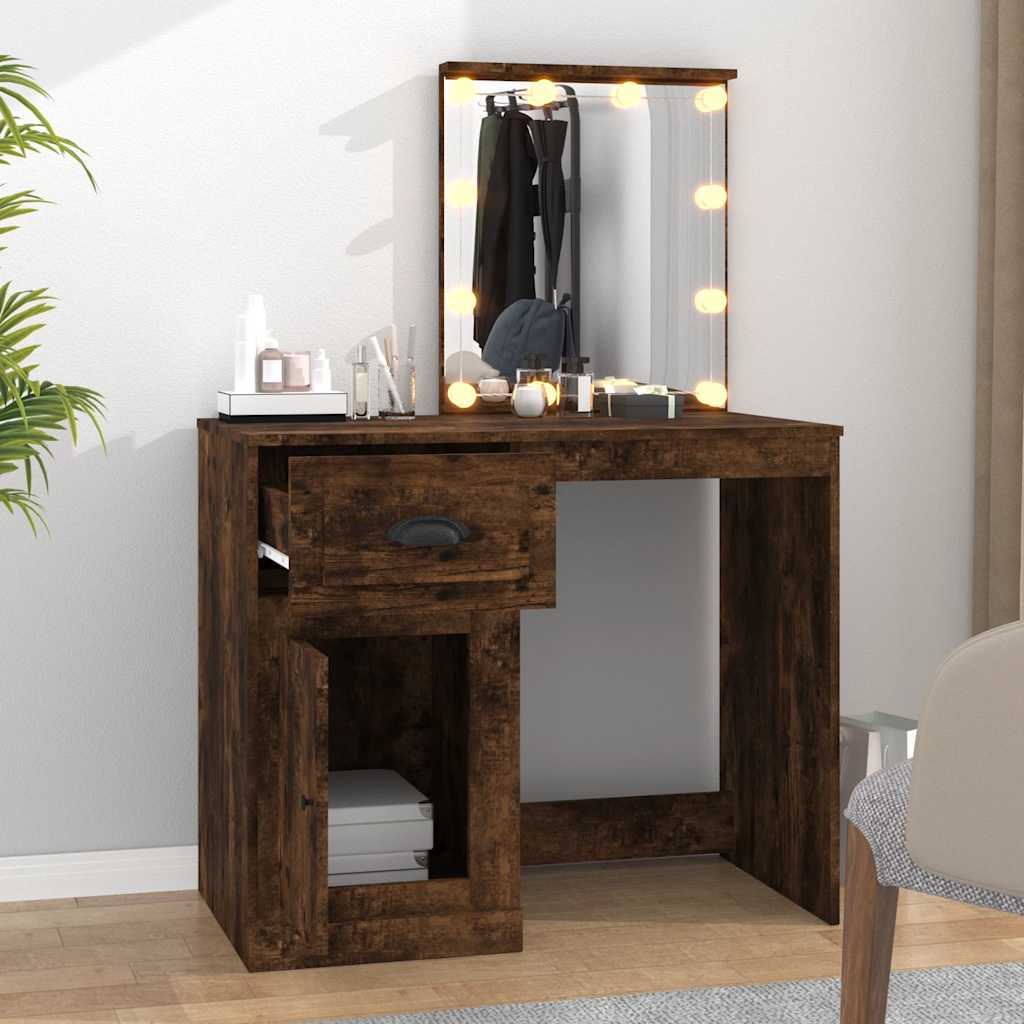 Coiffeuse avec LED chêne fumé 90x50x132,5 cm bois d'ingénierie - XIOS