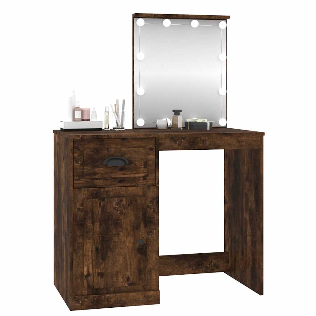 Coiffeuse avec LED chêne fumé 90x50x132,5 cm bois d'ingénierie - XIOS