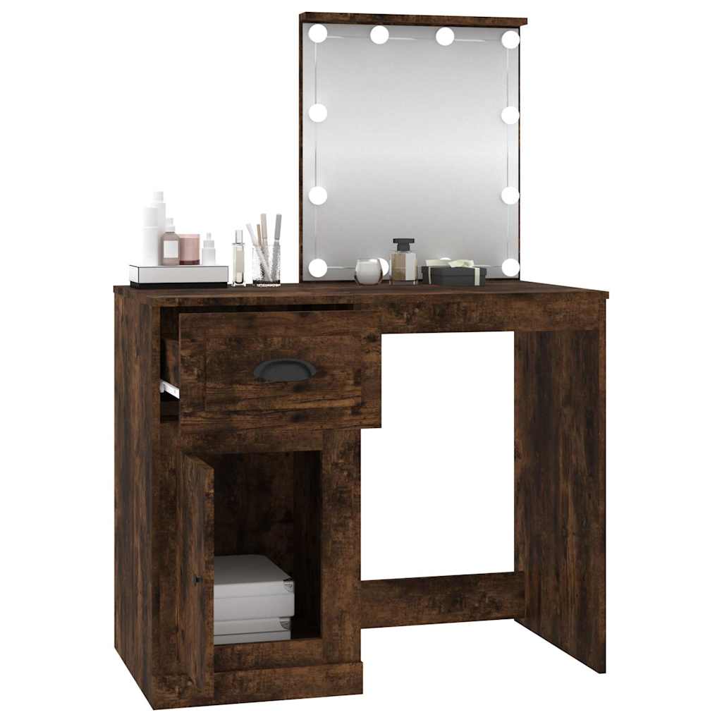 Coiffeuse avec LED chêne fumé 90x50x132,5 cm bois d'ingénierie - XIOS