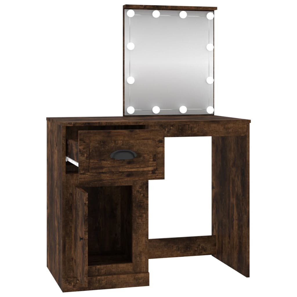 Coiffeuse avec LED chêne fumé 90x50x132,5 cm bois d'ingénierie - XIOS