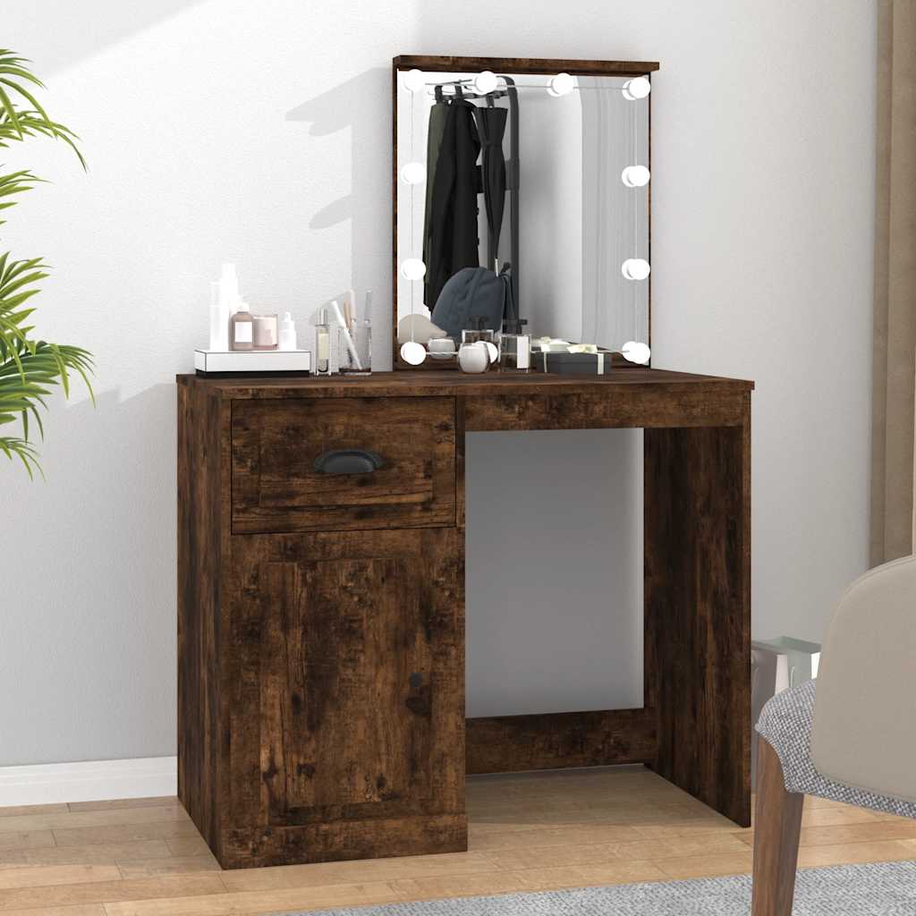 Coiffeuse avec LED chêne fumé 90x50x132,5 cm bois d'ingénierie - XIOS