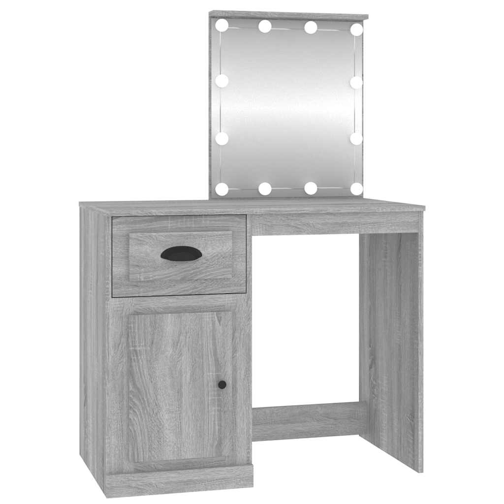 Coiffeuse avec LED sonoma gris 90x50x132,5 cm bois d'ingénierie - XIOS