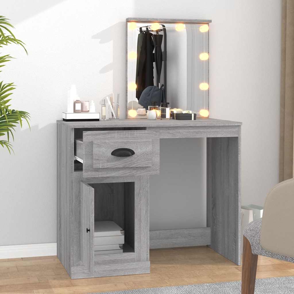 Coiffeuse avec LED sonoma gris 90x50x132,5 cm bois d'ingénierie - XIOS