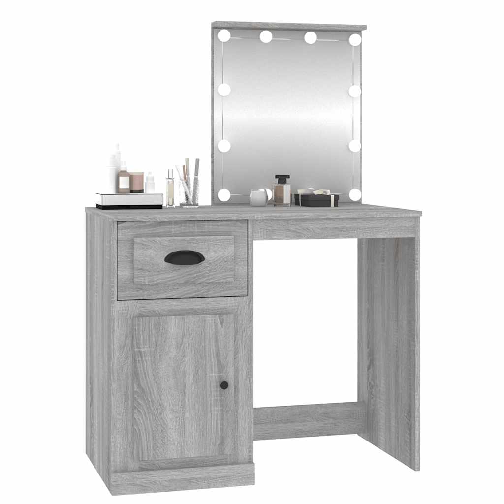 Coiffeuse avec LED sonoma gris 90x50x132,5 cm bois d'ingénierie - XIOS