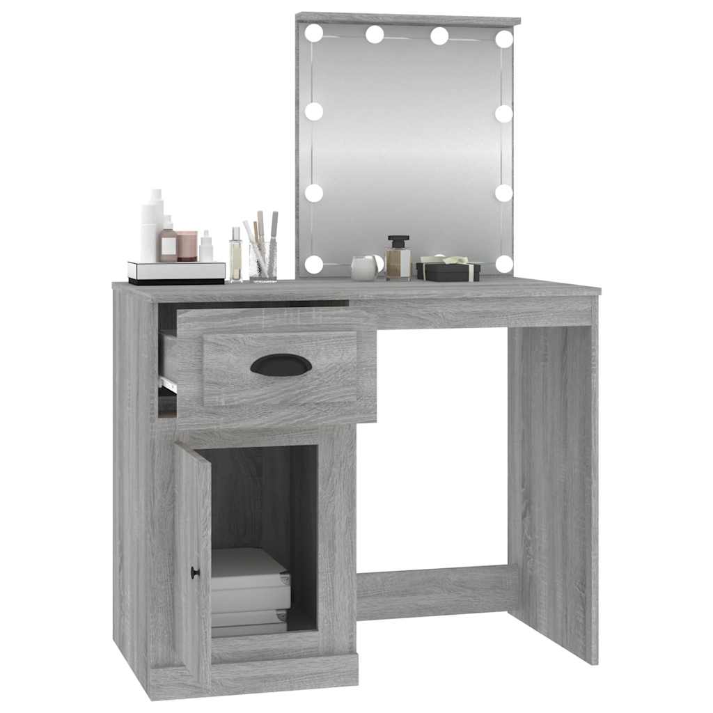 Coiffeuse avec LED sonoma gris 90x50x132,5 cm bois d'ingénierie - XIOS