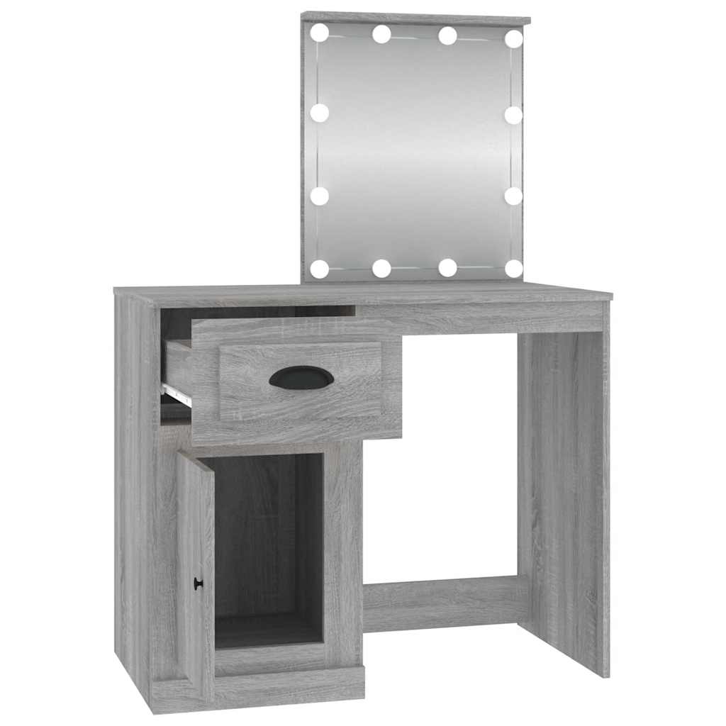 Coiffeuse avec LED sonoma gris 90x50x132,5 cm bois d'ingénierie - XIOS