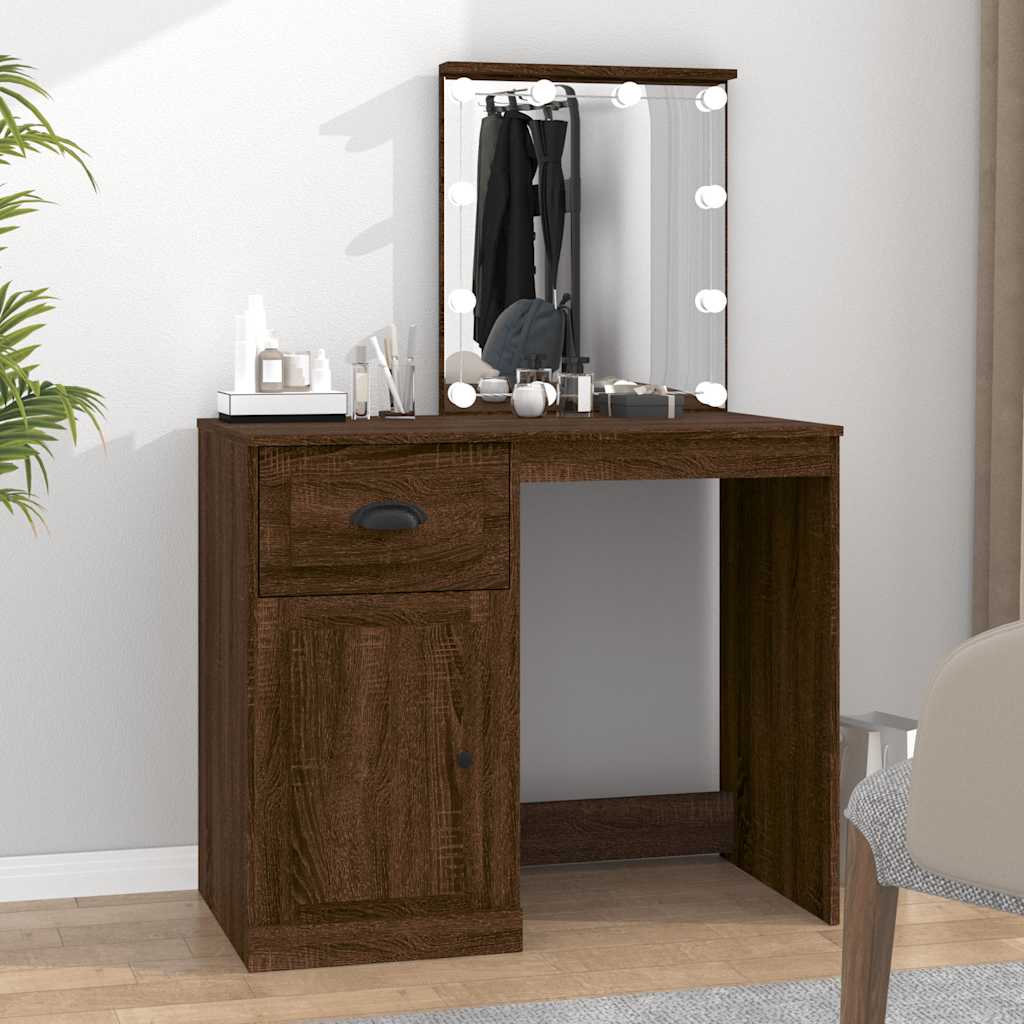 Coiffeuse avec LED chêne marron 90x50x132,5cm bois d'ingénierie - XIOS