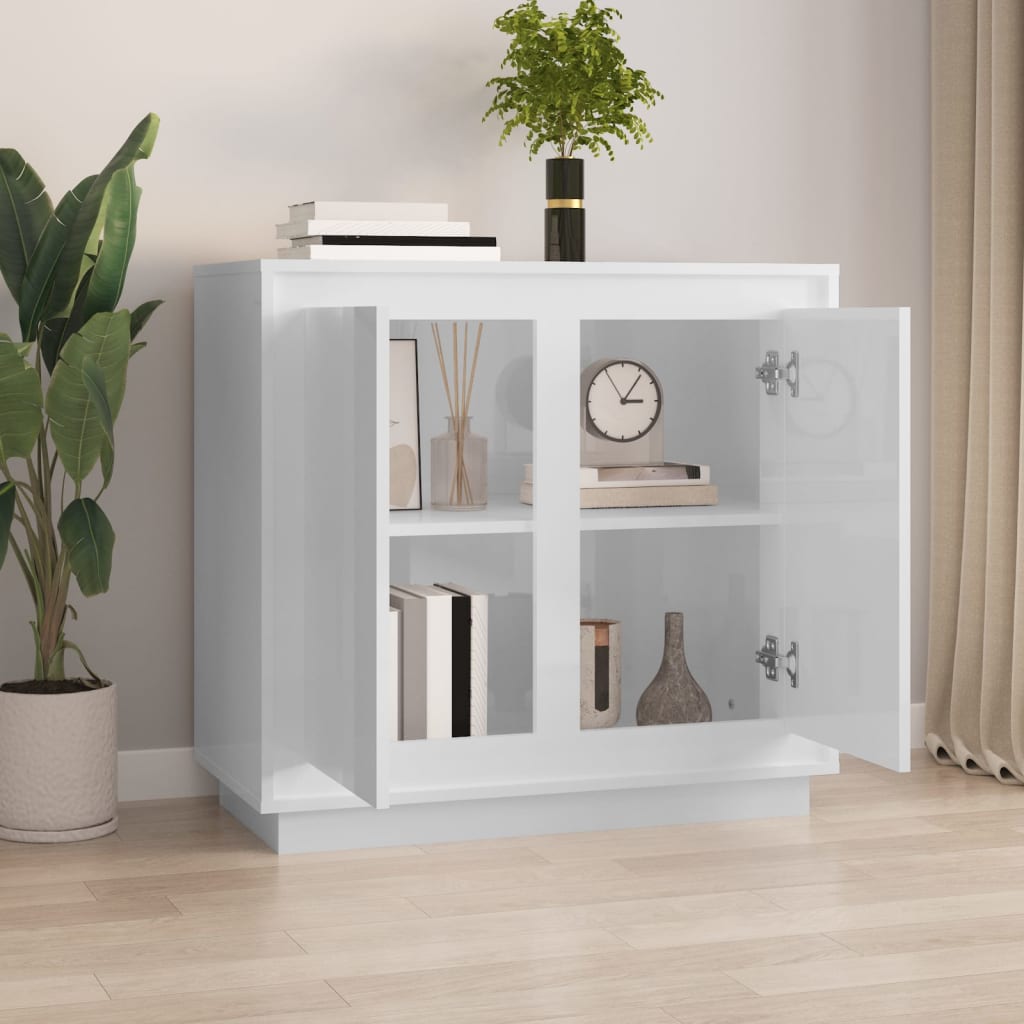 Buffet blanc brillant 80x34x75 cm bois d'ingénierie - XIOS