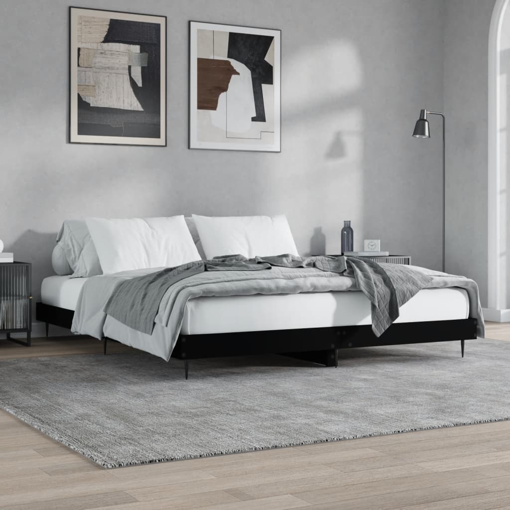 Cadre de lit sans matelas noir 200x200 cm bois d'ingénierie - XIOS