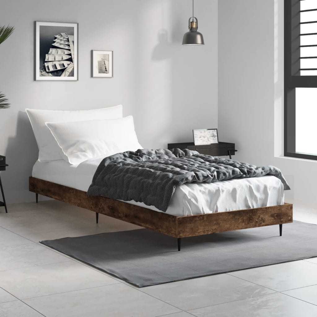Cadre de lit sans matelas chêne fumé 75x190cm bois d'ingénierie - XIOS