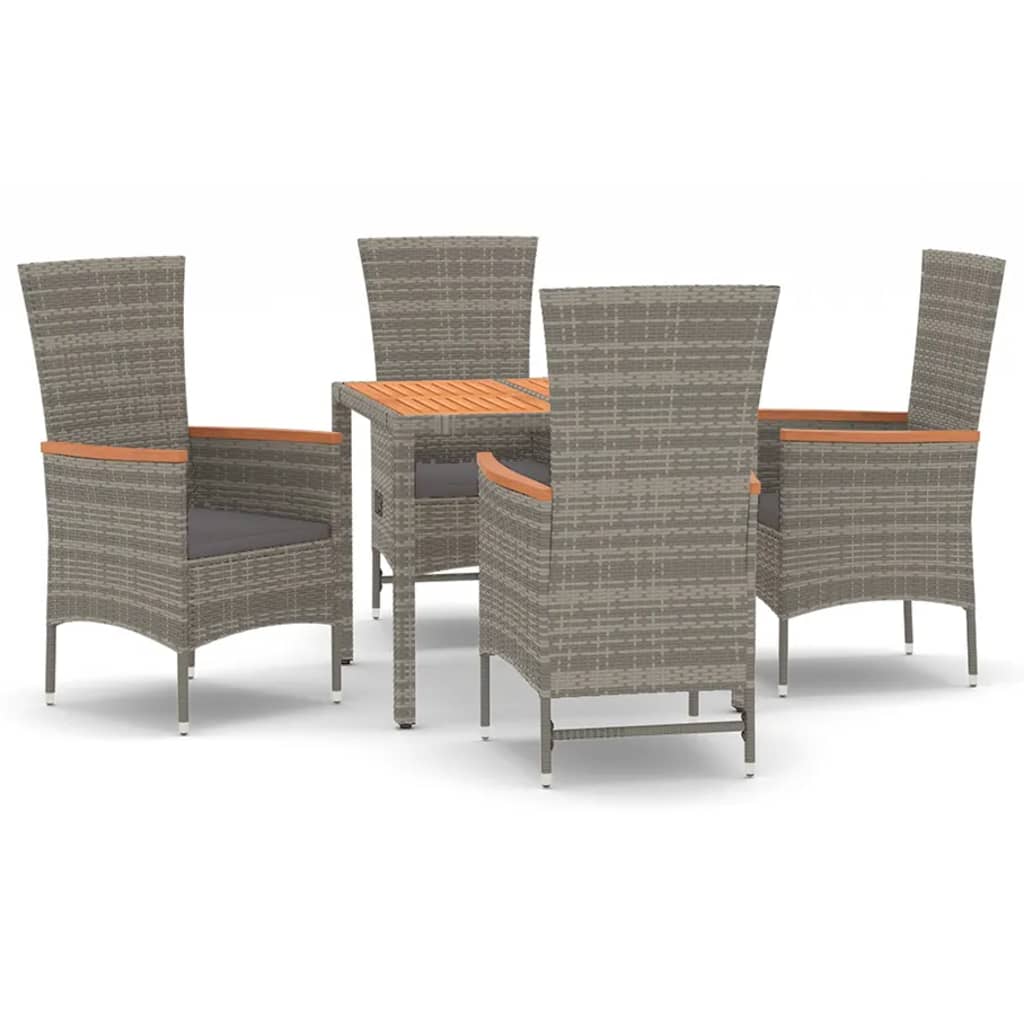 Ensemble à manger de jardin 5 pcs coussins gris résine tressée