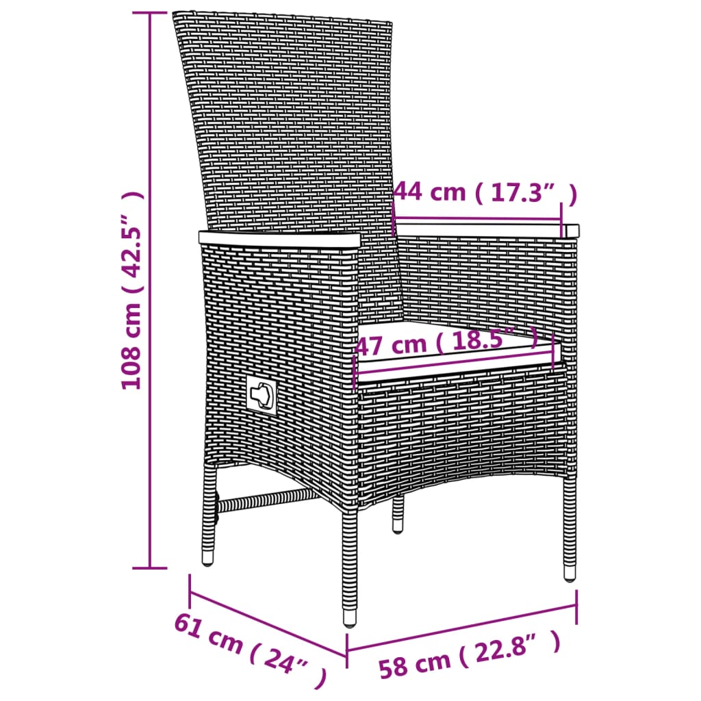 Ensemble à manger de jardin 3 pcs coussins gris résine tressée