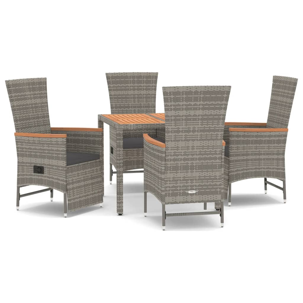 Ensemble à manger de jardin 5 pcs coussins gris résine tressée