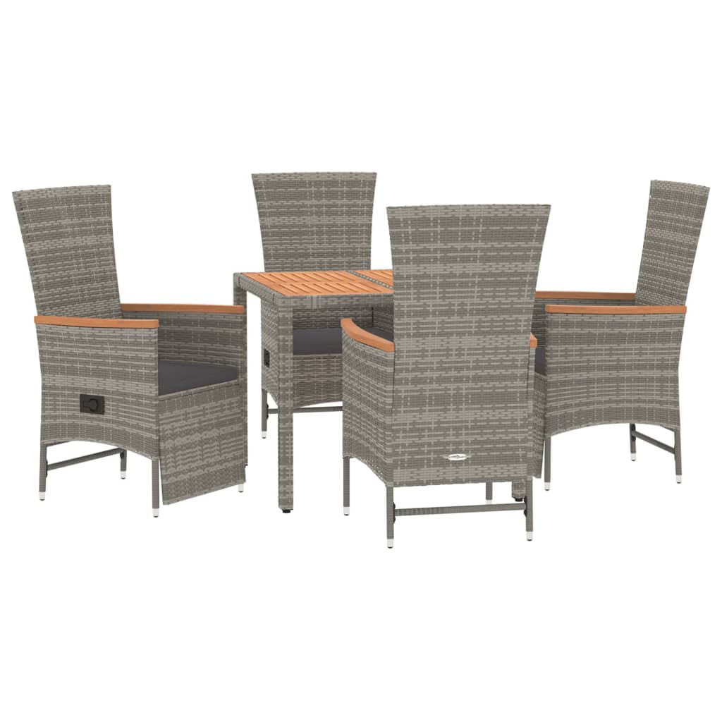 Ensemble à manger de jardin 5 pcs coussins gris résine tressée