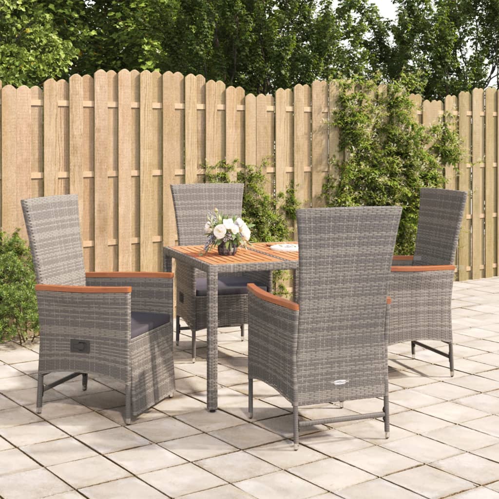Ensemble à manger de jardin 5 pcs coussins gris résine tressée