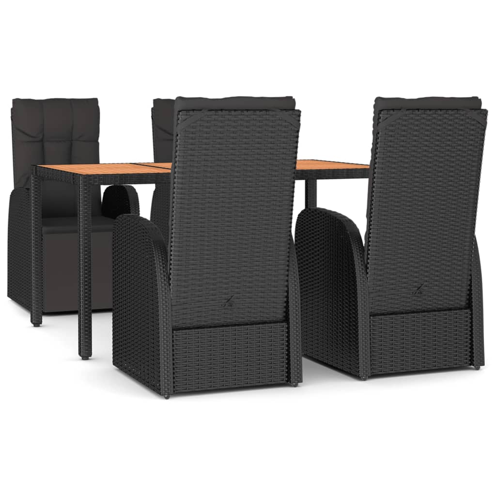 Ensemble à manger de jardin 5pcs Noir Poly rotin et acacia