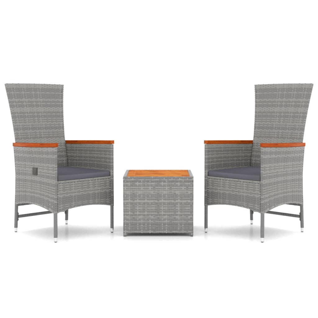 Ensemble de salon de jardin 3 pcs gris poly rotin et acacia