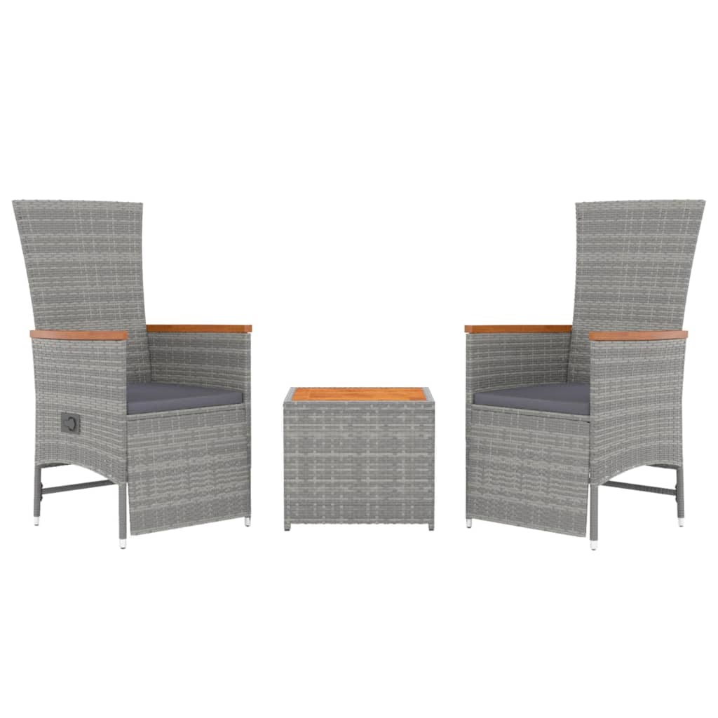 Ensemble de salon de jardin 3 pcs gris poly rotin et acacia