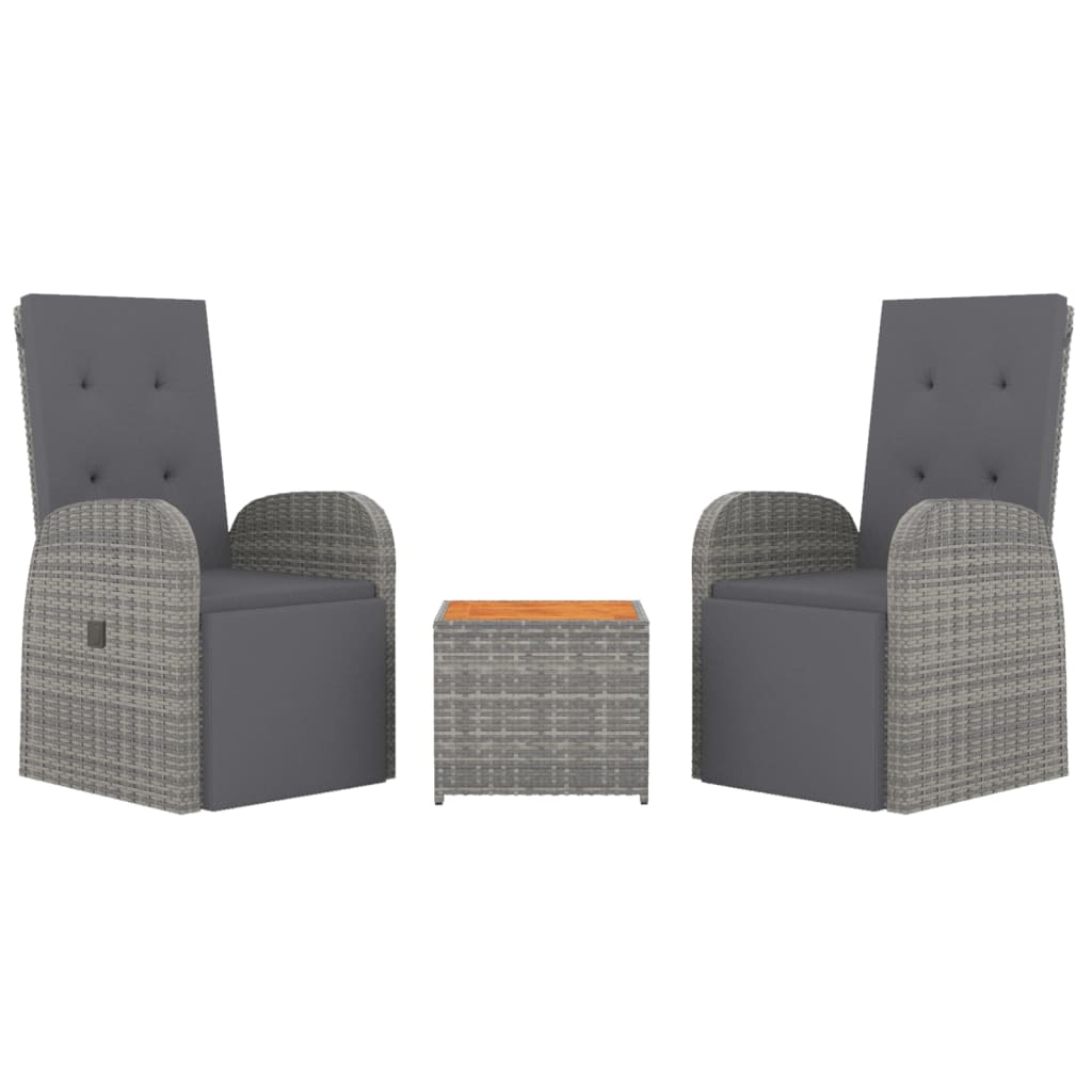 Ensemble de salon de jardin 3 pcs gris poly rotin et acacia