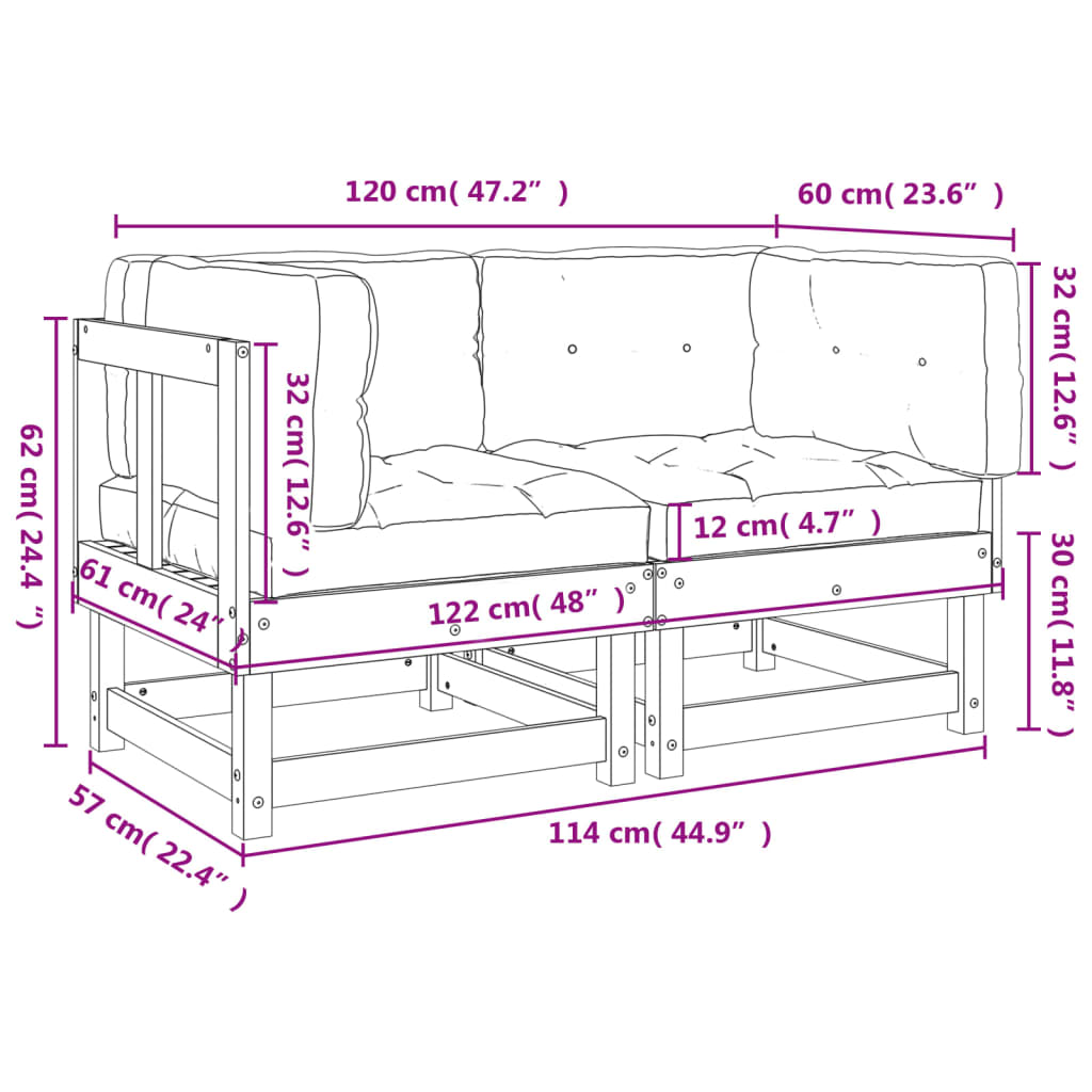 Canapés d'angle et coussins 2pcs marron miel bois de pin massif Éléments pour canapés modulables de jardin vidaXL