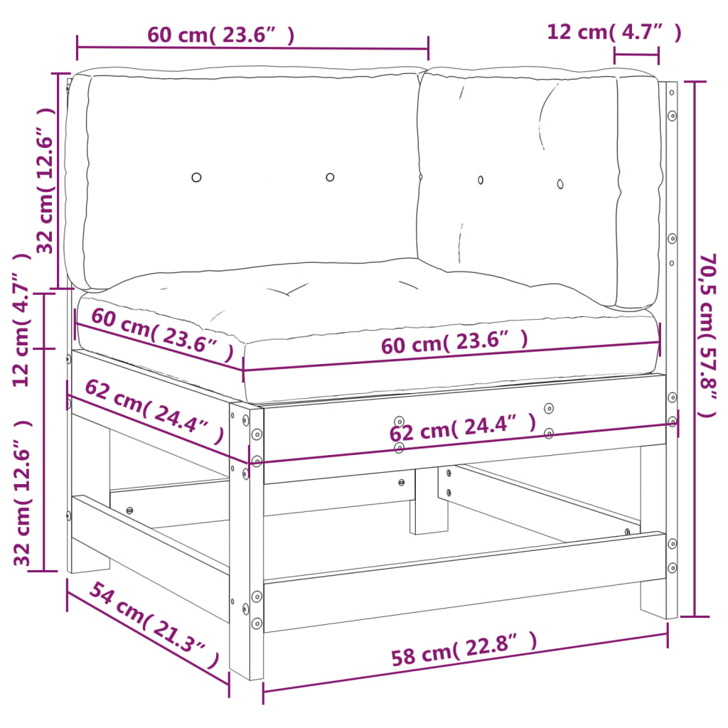 Canapé d'angle avec coussins bois de pin imprégné Éléments pour canapés modulables de jardin vidaXL