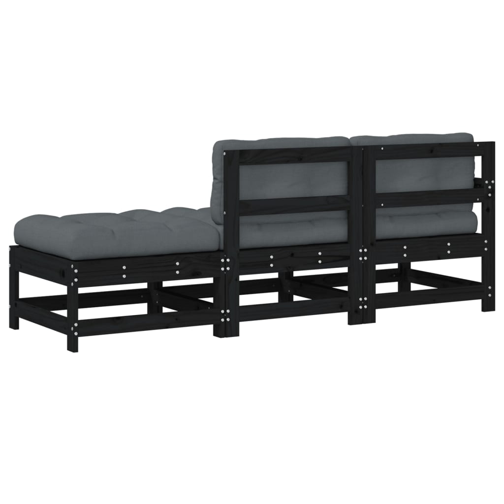 Salon de jardin 3 pcs avec coussins noir bois massif Éléments pour canapés modulables de jardin vidaXL