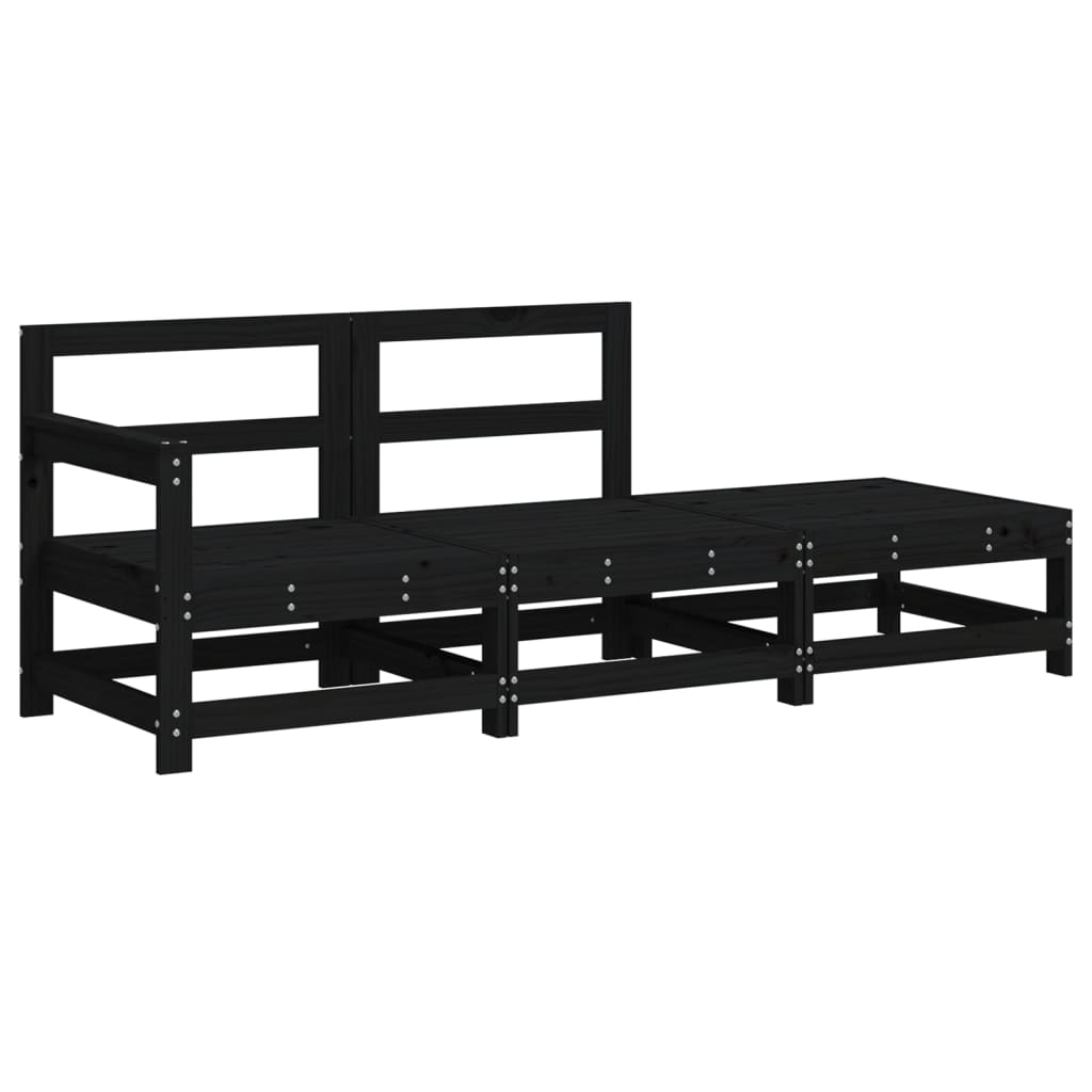 Salon de jardin 3 pcs avec coussins noir bois massif Éléments pour canapés modulables de jardin vidaXL