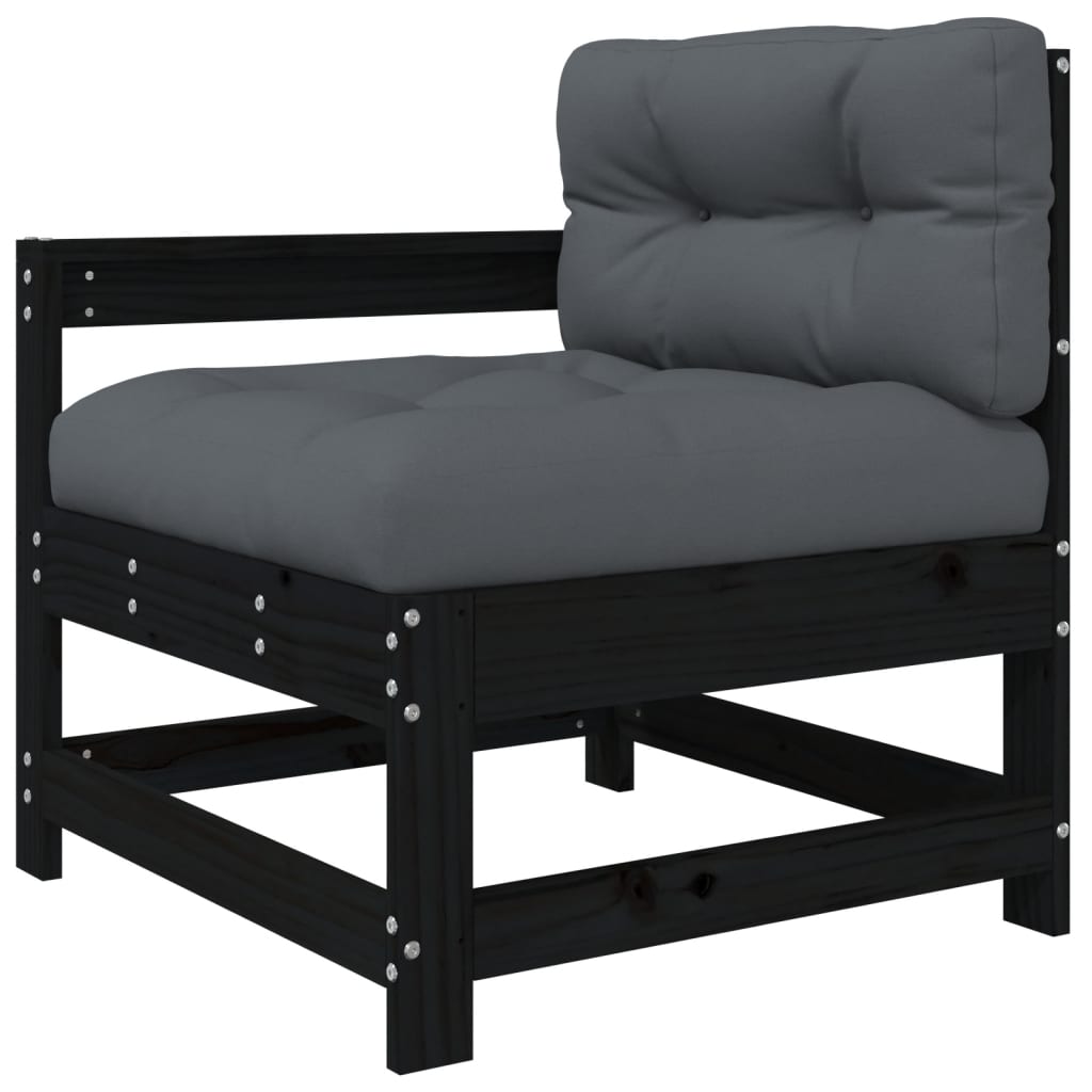 Salon de jardin 3 pcs avec coussins noir bois massif Éléments pour canapés modulables de jardin vidaXL