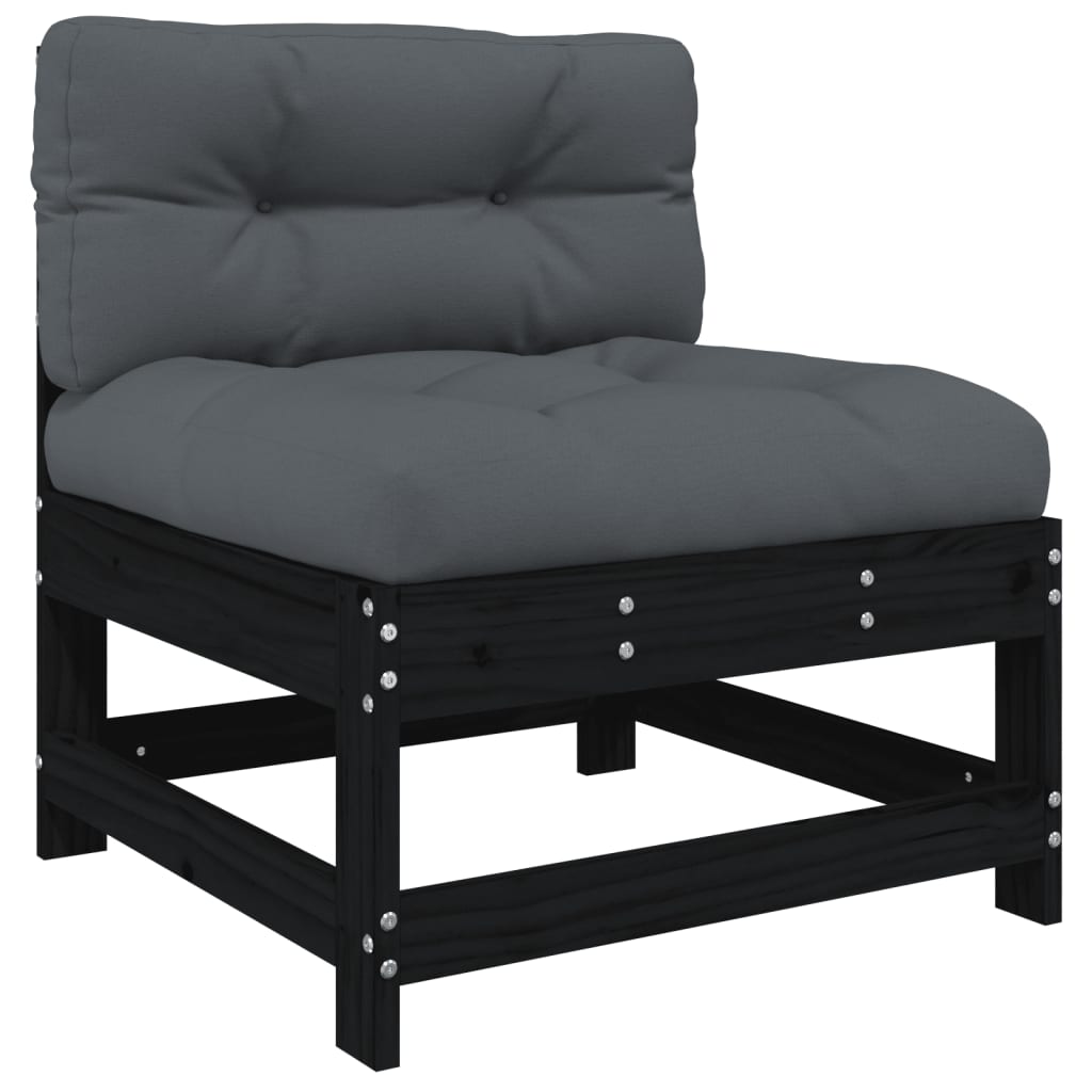 Salon de jardin 3 pcs avec coussins noir bois massif Éléments pour canapés modulables de jardin vidaXL