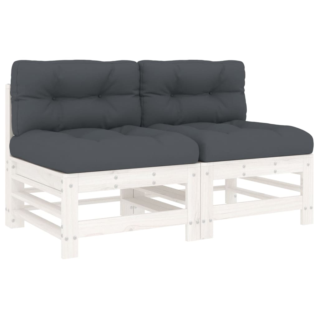 Canapés centraux avec coussins 2 pcs blanc bois de pin massif Éléments pour canapés modulables de jardin vidaXL