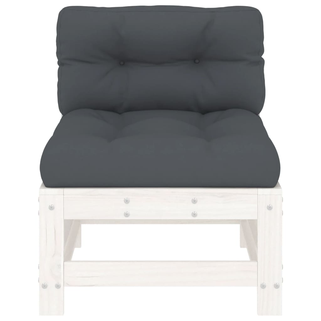 Canapés centraux avec coussins 2 pcs blanc bois de pin massif Éléments pour canapés modulables de jardin vidaXL
